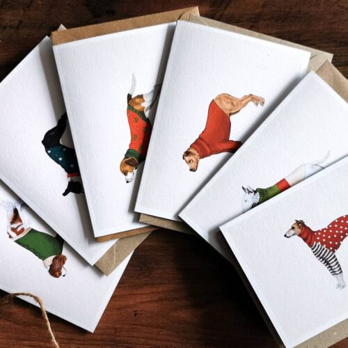 Set of 6 Cosy Dogs Christmas Cards | Dog in jumper Xmas Card