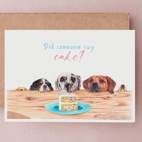 Birthday Cake & Dogs Card | Dalmatian Spaniel Labrador Puppy